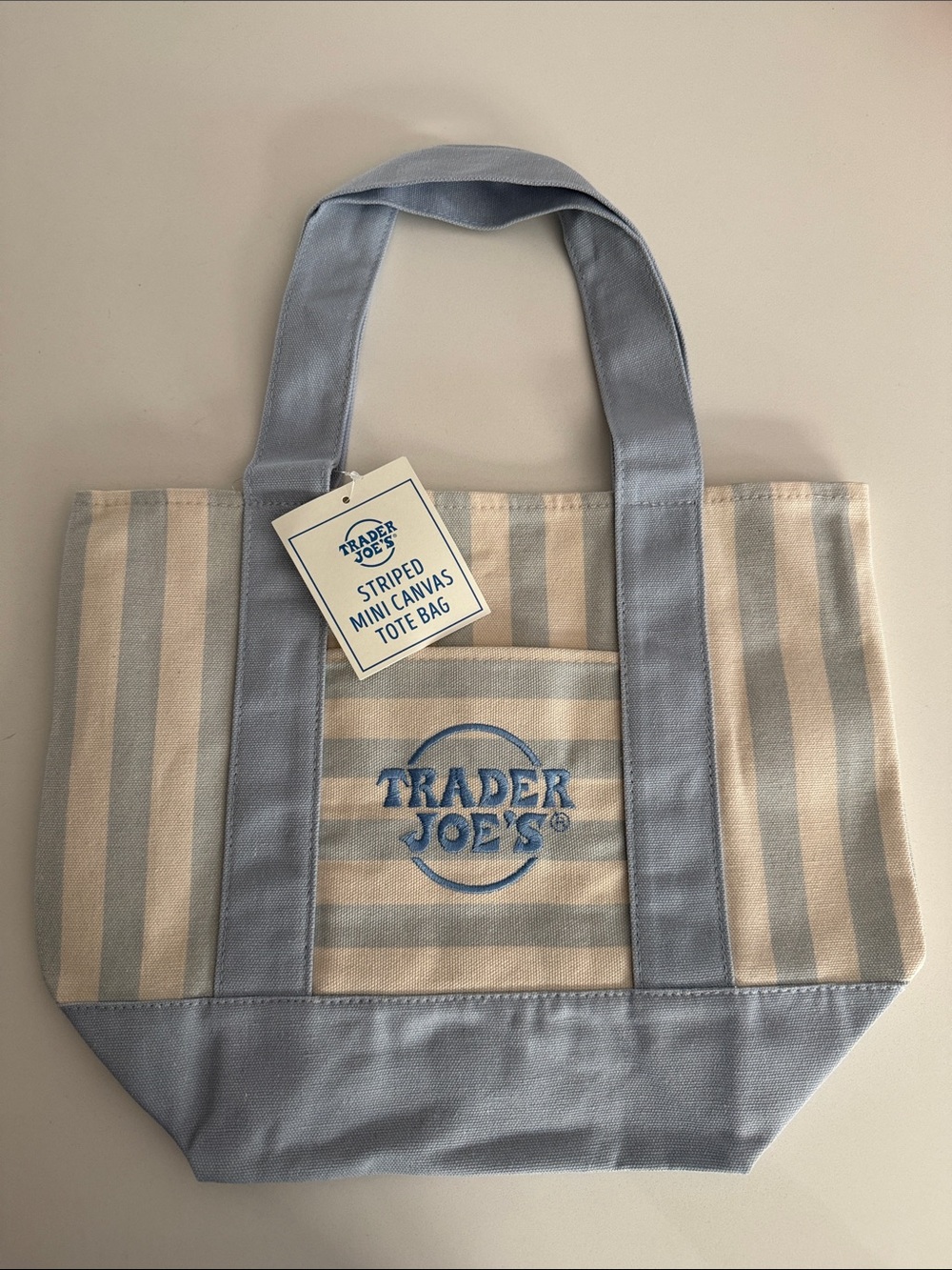 Trader Joe's Blue & Cream Striped Canvas Tote Bag